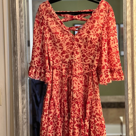 Maryanne Lace-Up Back Tea Dress Red - Picture 4 of 4